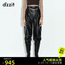Song Yanfei, the same style, dzzit, 2020 winter counter, new strappy overalls leather pants women 3C4Q4221A