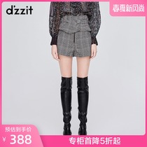 Dzzit Landscape Winter Shop 2019 New Chequered Waist Seal High Belt Suit Shorts for Women 3G4Q1013W
