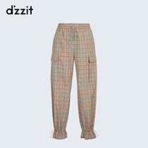 dzzit ground element 2020 autumn counter new casual loose signal orange plaid overalls female 3C3Q4223M