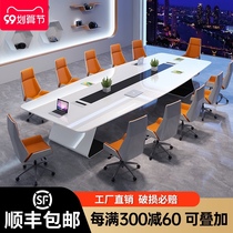 Conference table long table white paint office furniture simple modern large conference room table and chair combination long table
