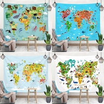 Cartoon animal map hanging cloth wall decoration tapestry background cloth bedside room dormitory layout shelter-free perforation