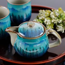 Japan imported Jiugu Yaki ice cracked glaze blue background pattern bubble teapot tea cup complete set of tea set husband and wife Cup original gift box