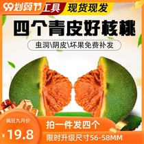 青皮核桃文玩赌青皮野生绿皮四座楼狮子头把玩手盘特大麒麟纹官帽