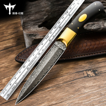 Wolf Damascus steel knife outdoor knife sharp portable field survival straight knife cutting knife self-defense Saber