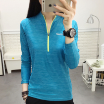 Quick-drying womens thin long-sleeved spring and summer stand-up collar solid color breathable hiking thin outdoor short-sleeved T-shirt womens clothing
