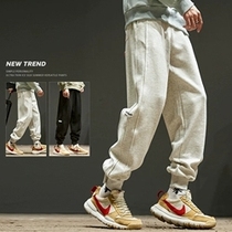 Wei pants men's Japanese simple stitching casual tooling pants men's autumn and winter plus velvet trend loose toe sports pants