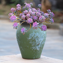 Jingdezhen coarse pottery retro splashing ink multi-meat flowerpot absorbent breathable large caliber master pot high pile embellished Basin
