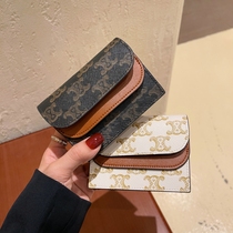 2022 new old flower card bag Womens Triumph Gate buckle genuine leather short clip retro pvc wallet multi-position with zero money bag