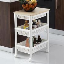 Kitchen trolley with countertop storage rack multi-layer wooden top vegetable rack removable seasoning gap shelf