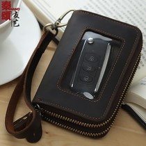 Multifunction large capacity genuine leather double decker car key bag two-in-one cow leather waist hanging lock spoon purse handbag handbag