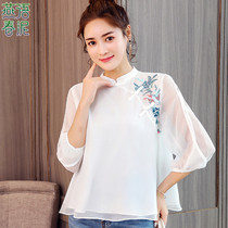 汉服女夏改良版现代民国风复古唐装时尚中国风盘扣雪纺衫旗袍上衣