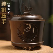Pure copper incense burner household pan incense burner room incense lavender ornaments agarwood stove antique for Buddha copper incense burner