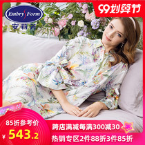 Q an Lifang female ins style silk cotton nightdress 5 / 4 sleeve shirt printed home pajamas el7778