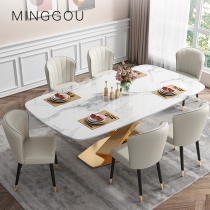 Light luxury marble rock board dining table and chair combination household small apartment modern simple Nordic Net red rectangle