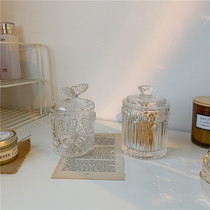 ins vintage embossed cotton swab storage box glass jar jewelry box room ornaments