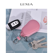 Head Layer Cow Leather Universal Car Key Bag Lady Genuine Leather Car Key Cover Male large capacity zipped waist hanging lock spoon bag