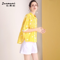 佐幕妮宽松黄色波点衬衫女春夏2020年新款纯棉娃娃领上衣11097