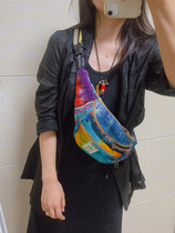 Chest bag handmade pure hemp woven tie-dye Messenger waist bag rainbow personality national style temperament womens single shoulder bag travel