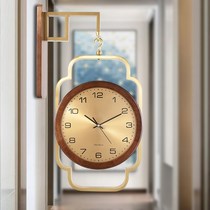 Chinese double-sided wall clock living room household wall clock walnut mute fashion two-sided wall watch atmospheric solid wood wall clock