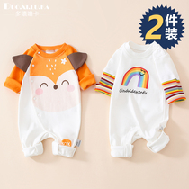  2 newborn jumpsuits spring and autumn pure cotton female baby long-sleeved climbing clothes full month-old Haiyi Autumn newborn baby