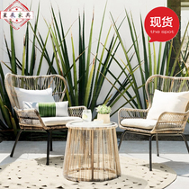 Outdoor table and table combined patio balcony rattan chair three sets garden hanging chair mesh red casual PE vines Nordic Creativity