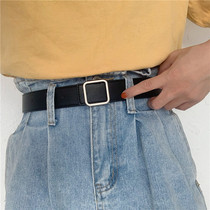 South Koreas new belt female denim belt handsome BF dark buckle INS Wind Net red with Joker retro square buckle men