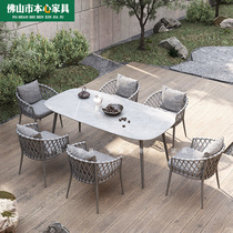 Outdoor table and chairs Composition Leisure vines Courtyard Villa Dining table and chairs Nordic Balcony Rattan chairs Three sets of minimalist furnishings