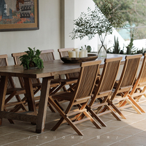 Wood) Solid Wood Balcony Tea Table And Chairs Combined Patio Casual Outdoor Foldable Dining Chair Indonesia Resort Hotel
