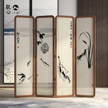 New Chinese screen folding mobile bedroom blocking home partition living room office tea room porch solid wood folding screen