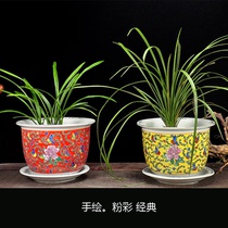 Jingdezhen ceramic flowerpot hand painted pastel porcelain yellow green blue red Universal flower balcony decorative tree basin large