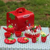Wooden strawberry cake cut to see play house girl toy kitchen set wooden childrens birthday gift