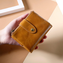 Men Wallet Oil Wax Real Cow Leather Double Zipper Rfid Multifunction Day Style Retro Money Clip Lady Small Card Bag