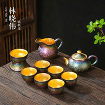 High-end kung fu tea set colorful gilt gilt luxury teapot tea cup complete set of golden calender ceramic creative gifts
