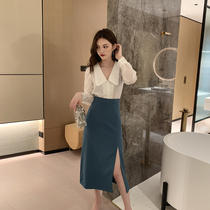 EU 2020 summer new high waist split skirt women's mid length design sense small A-line skirt with hip skirt