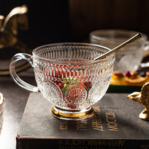 ins Nordic lead-free glass teacup water cup European-style coffee milk cup with handle large capacity oatmeal cup