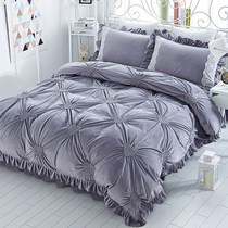 Winter coral velvet four-piece bedding Princess style suede plus velvet quilt cover double-sided velvet bed skirt flannel