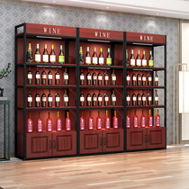 Wine cabinet with back panel Iron supermarket liquor rack Beer winery floor cabinet Wine wine rack Wine rack