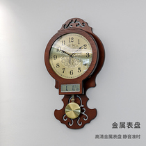 2021 new solid wood new Chinese wall clock living room decorative clock clock home atmospheric retro Wall quartz clock