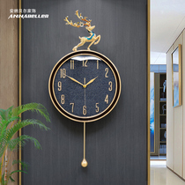 Light luxury deer head new Chinese wall clock living room home fashion atmosphere quartz clock wall clock high end decorative clock