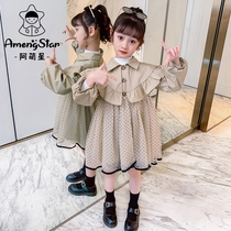 Girl coat 2021 New Princess childrens windbreaker autumn style style spring and autumn girl polka dot sweet mesh autumn dress