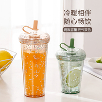 High-value cute suction tube Cup high temperature double insulation anti-scalding large-capacity coffee juice cold white water Cup