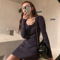 2021 Autumn New temperament goddess fan knitted dress female Sexy Slim hip slim skirt