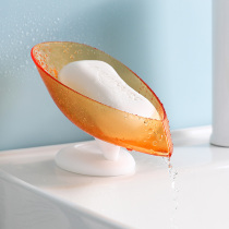 Soap box soap shelf Punch-free suction cup creative drain cute leaf bathroom artifact Wall-mounted
