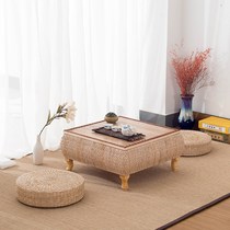 Japanese rattan tea table floating window sill solid wood small size square table small low table Kang table tea table