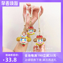Cuckoo embroidered small red book Japan-ROK bag hanging cute girl curly hair doll butterfly knot string bead key buckle small pendant