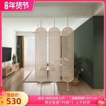 Danish YUJIA Nordic rattan glass screen wrought iron living room entrance can rotate Changhong screen partition decoration