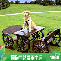 Outdoor Carbonated Solid Wood Embalming Three Sets Villa Open Air Balcony Bar Casual Patio Wheels Dining Table And Chairs Damp