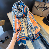 French high-end cashmere scarf female 2021 Winter New temperament white horse car thick burrs long shawl