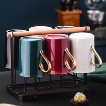 High-value household light luxury water cup set Nordic ins ceramic drinking cup glass tea cup 6 with cup holder