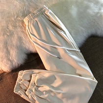 The secret of Bear Paw 2021 New ins Tide brand loose solid color straight leg casual sports men and women